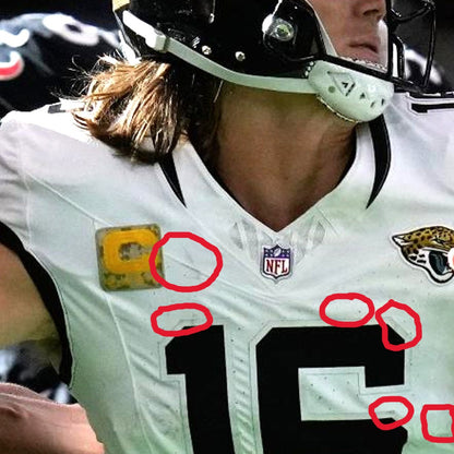 Trevor Lawrence GAME WORN 11/09/25 PHOTO MATCHED Jacksonville Jaguars Nike NFL Jersey vs Houston Texans Also includes Fanatics COA
