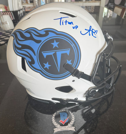 A J Brown Hand-Signed🖊️Tennessee Titans Full-Size Authentic On-Field Lunar Eclipse Alternate Speed Helmet Inscribed "Titan Up"💥