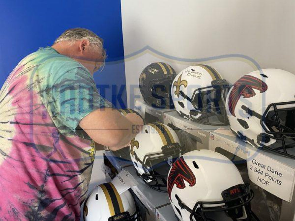 Morten Andersen Signed New Orleans Saints ⚜️ Full Size Authentic On Field Lunar Eclipse Alternate Speed Helmet Inscribed "The Great Dane"