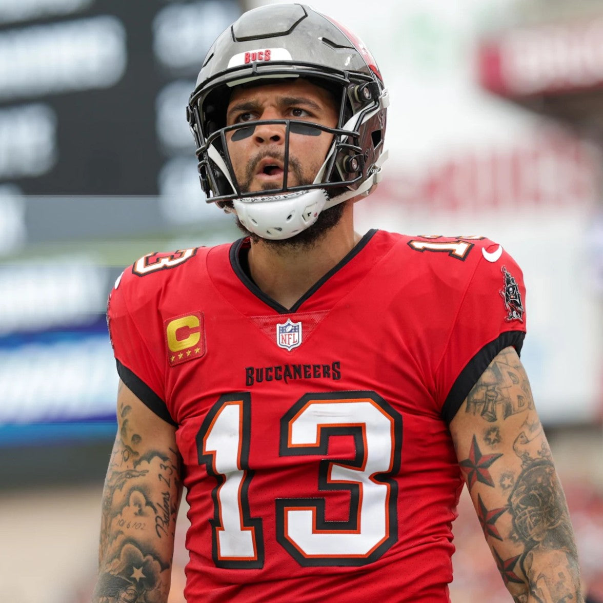 Mike Evans GAME USED 💪 Signed + Inscribed Football Tampa Bay Buccaneers 24-25 Season Inscribed “11th Straight 1,000 yd Szn”