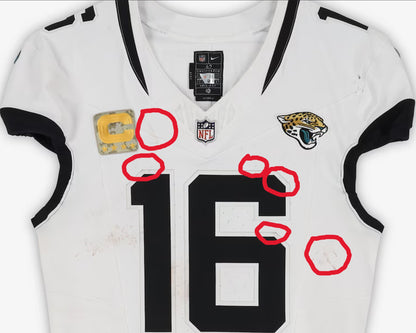 Trevor Lawrence GAME WORN 11/09/25 PHOTO MATCHED Jacksonville Jaguars Nike NFL Jersey vs Houston Texans Also includes Fanatics COA