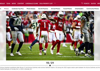 Kyler Murray GAME WORN 11/06/22 PHOTO MATCHED Arizona Cardinals NFL Jersey vs Seattle Seahawk Also includes PSA COA