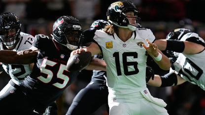 Trevor Lawrence GAME WORN 11/09/25 PHOTO MATCHED Jacksonville Jaguars Nike NFL Jersey vs Houston Texans Also includes Fanatics COA