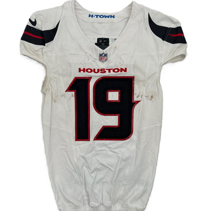 Xavier Hutchinson GAME WORN 💪 10/13/24 Houston Texans 🐂 NFL Jersey 👕 Victory over the New England Patriots inc. Metabilia COA 🛡️