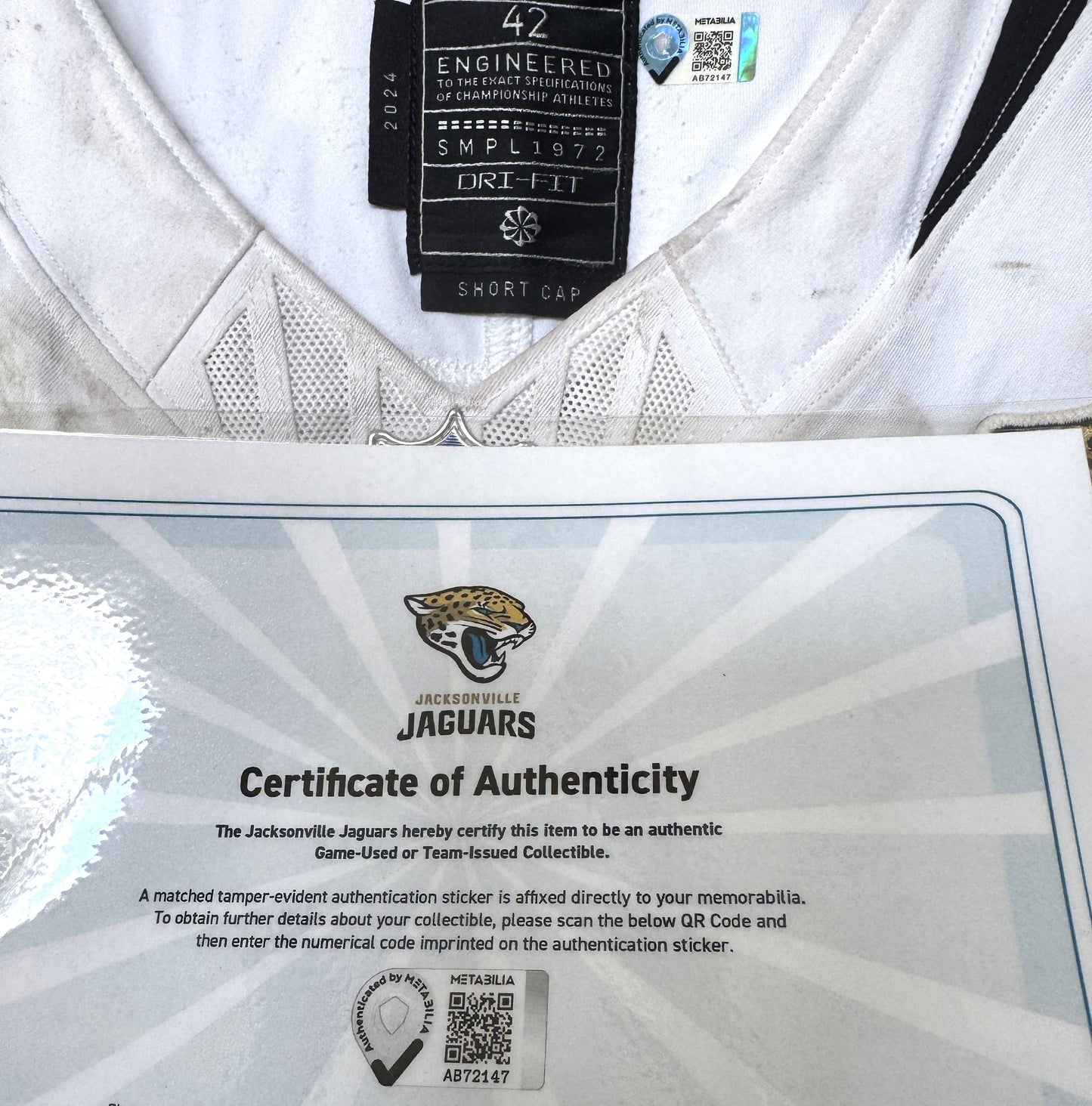 Brenton Strange GAME WORN 11/23/25 Jacksonville Jaguars 🐆 NFL Jersey vs Arizona Cardinals Also Includes Certificate of Authenticity