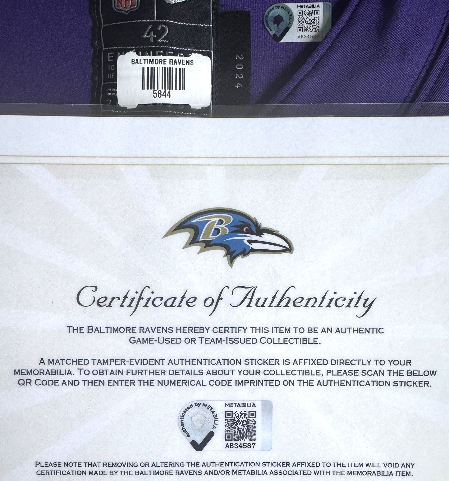 Charlie Kolar GAME-WORN💪10/12/25 On-Field Baltimore Ravens💜Jersey vs.Los Angeles Rams🐏