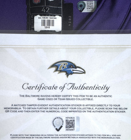 Charlie Kolar GAME-WORN💪10/12/25 On-Field Baltimore Ravens💜Jersey vs.Los Angeles Rams🐏