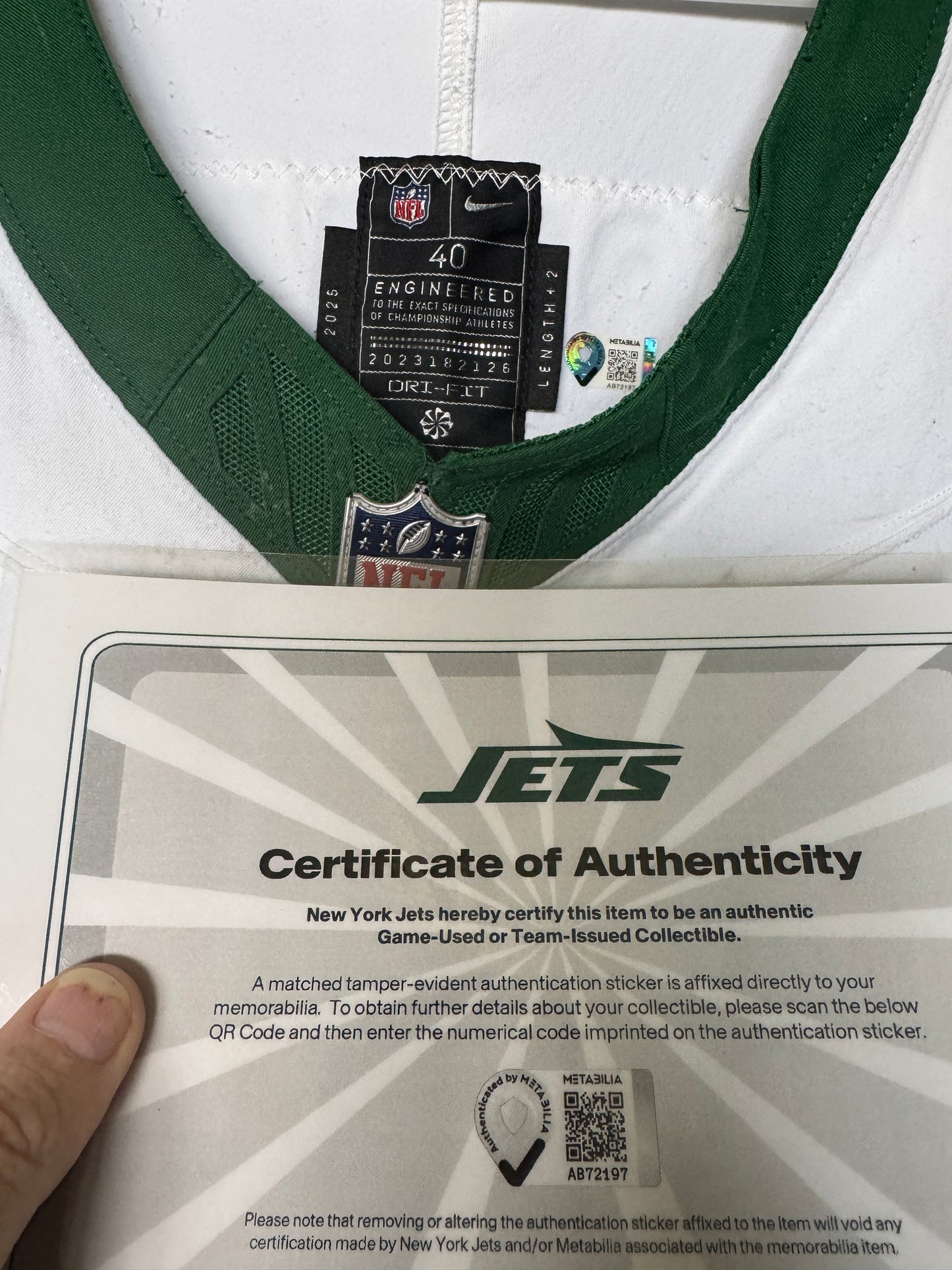 Will McDonald IV GAME WORN 💪 11/23/2025 New York Jets NFL Jersey 👕 vs Baltimore Ravens Also Includes Certificate of Authenticity 🛡️
