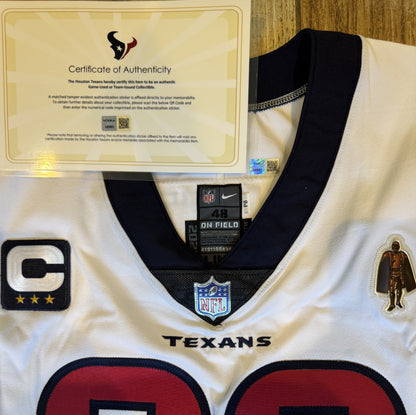 J.J. Watt 💯 GAME ISSUED 💪 Houston Texans On-Field Nike NFL Jersey 👕 Also includes COA 🛡️ & Walter Payton NFL Man of the Year Patch