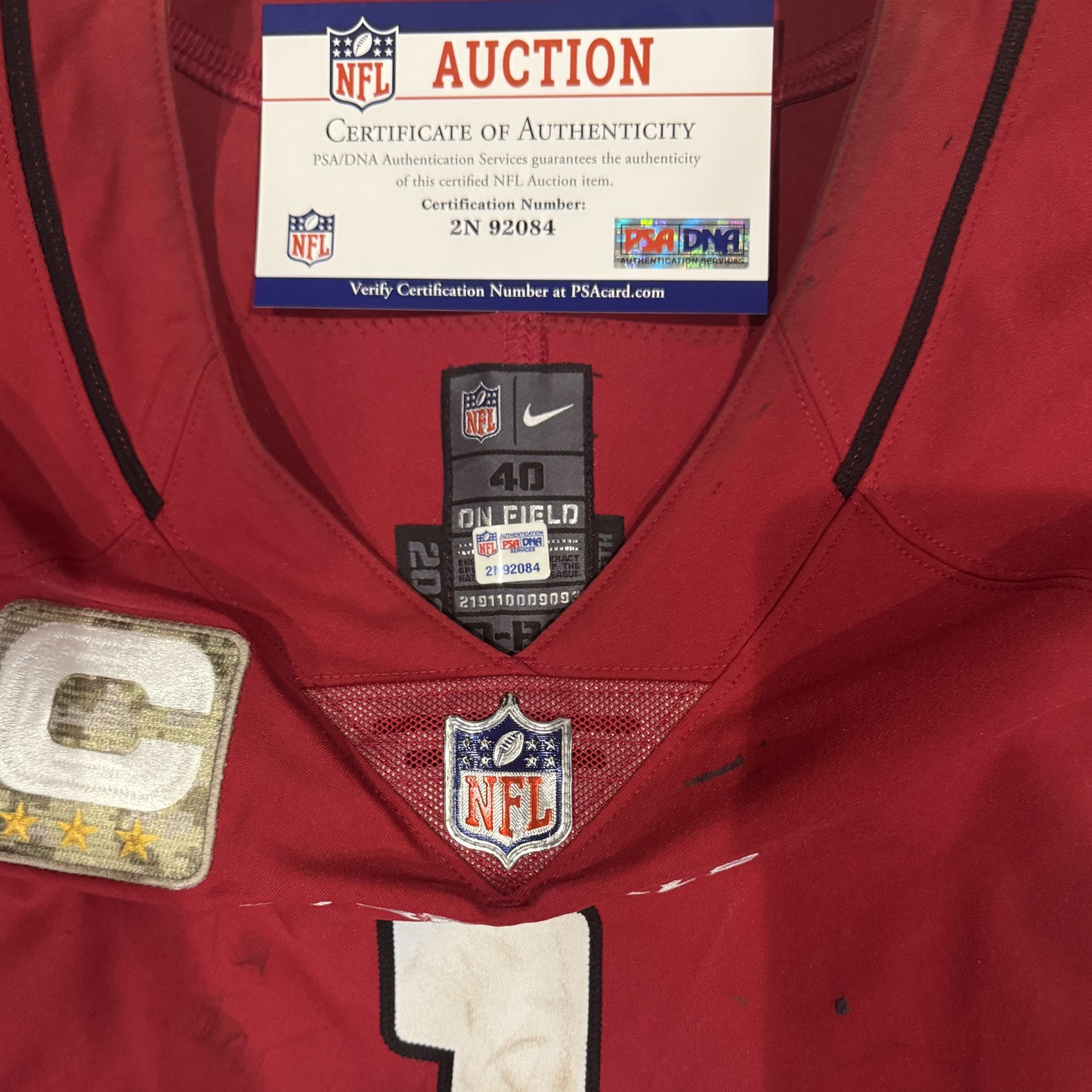 Kyler Murray GAME WORN 11/06/22 PHOTO MATCHED Arizona Cardinals NFL Jersey vs Seattle Seahawk Also includes PSA COA
