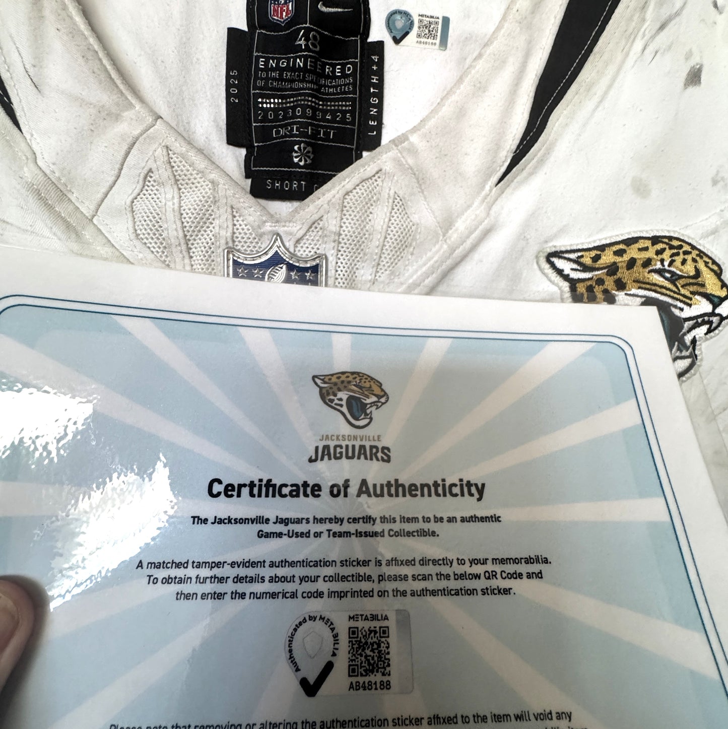 Cole Van Lanen GAME WORN 11/02/25 Jacksonville Jaguars🐆NFL Jersey vs Las Vegas Raiders Also Includes Certificate of Authenticity