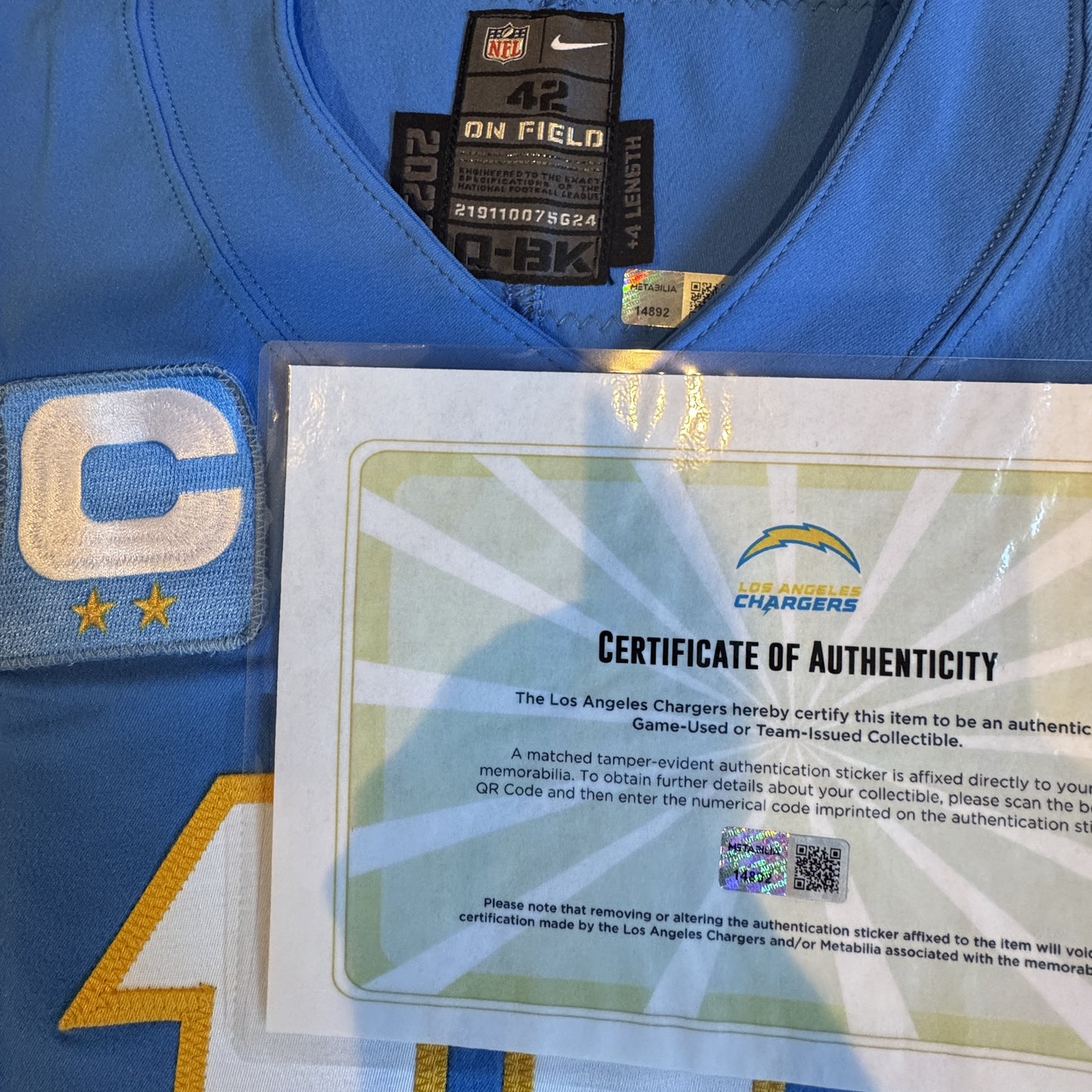 Justin Herbert TEAM ISSUED Los Angeles Chargers NFL Jersey includes sleeves 💯 RARE ⚡ Inc COA 🛡️