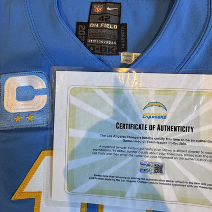 Justin Herbert TEAM ISSUED Los Angeles Chargers NFL Jersey includes sleeves 💯 RARE ⚡ Inc COA 🛡️