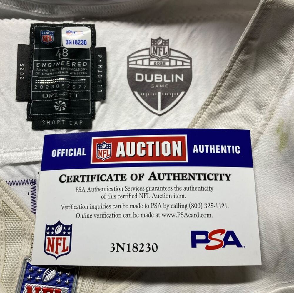 Michael Jurgens GAME WORN 💪 09/28/25 Minnesota Vikings 💜 vs Pittsburgh Steelers NFL Jersey Also includes PSA Authentication