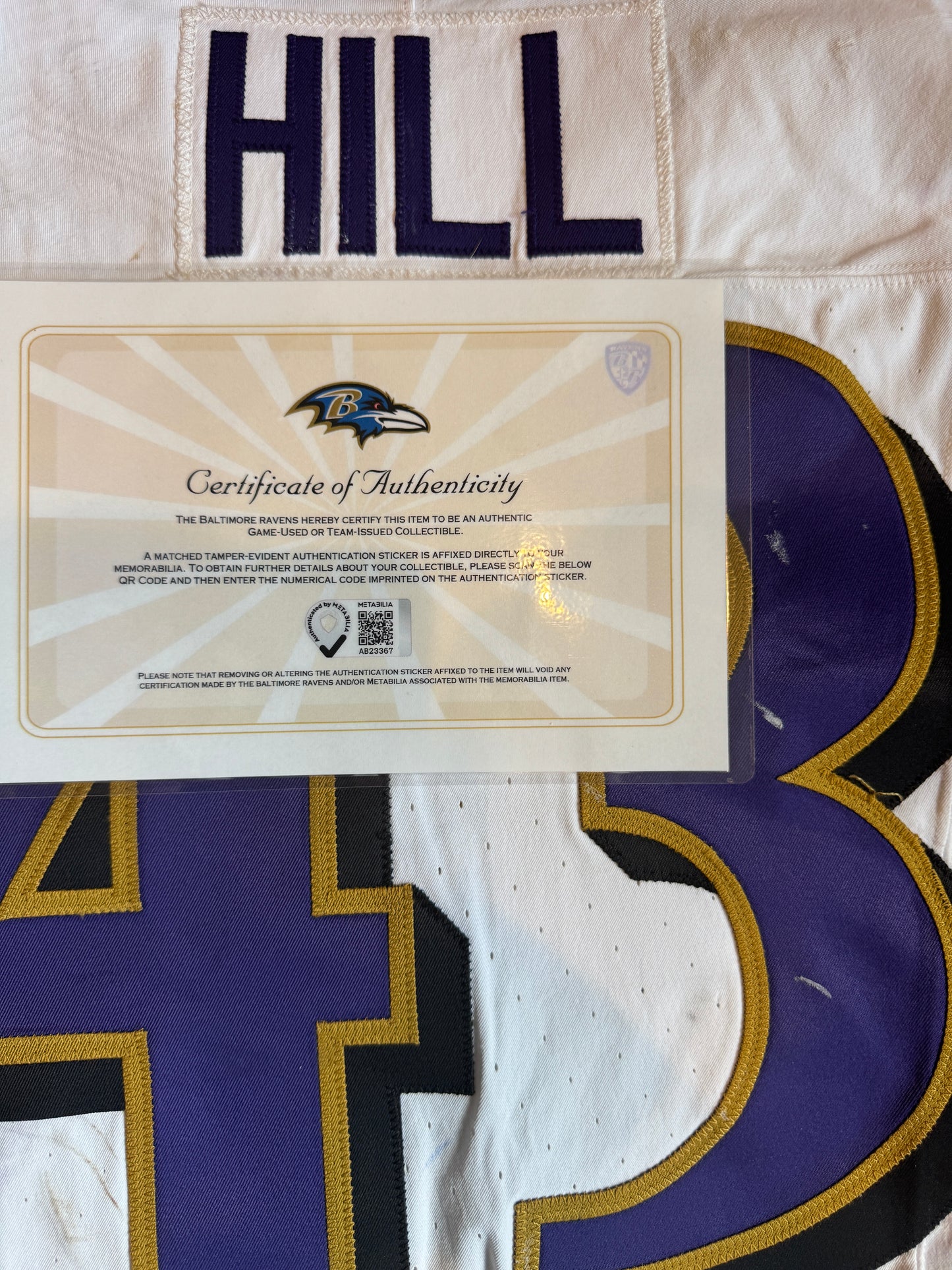 Justice Hill GAME-WORN💪09/07/25 Baltimore Ravens💜NFL Jersey vs.Bills includes COA