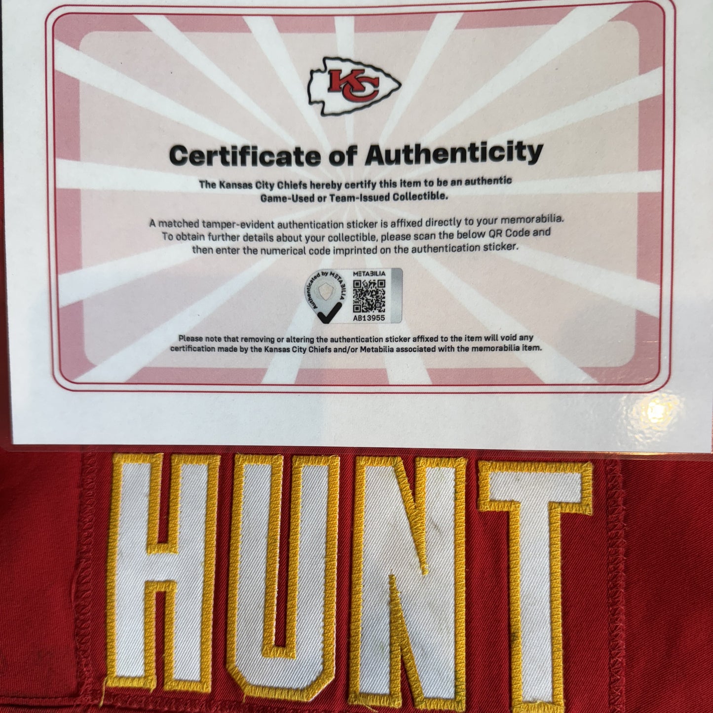 Kareem Hunt GAME-USED💪09/28/25 Kansas City Chiefs NFL Jersey🎽vs. Baltimore Ravens