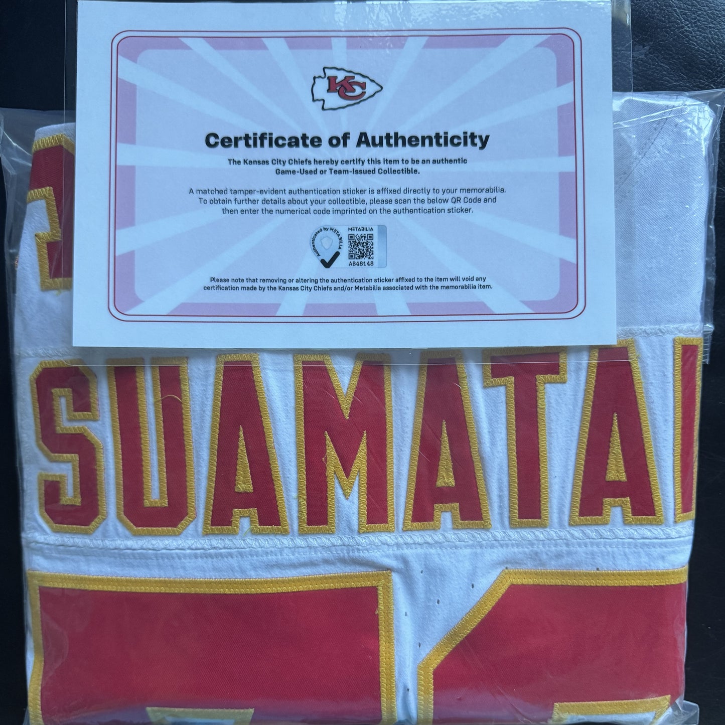 Kingsley Suamataia GAME-USED💪 11/02/25 Kansas City Chiefs NFL Jersey🎽vs. Bills inc. COA 🛡️
