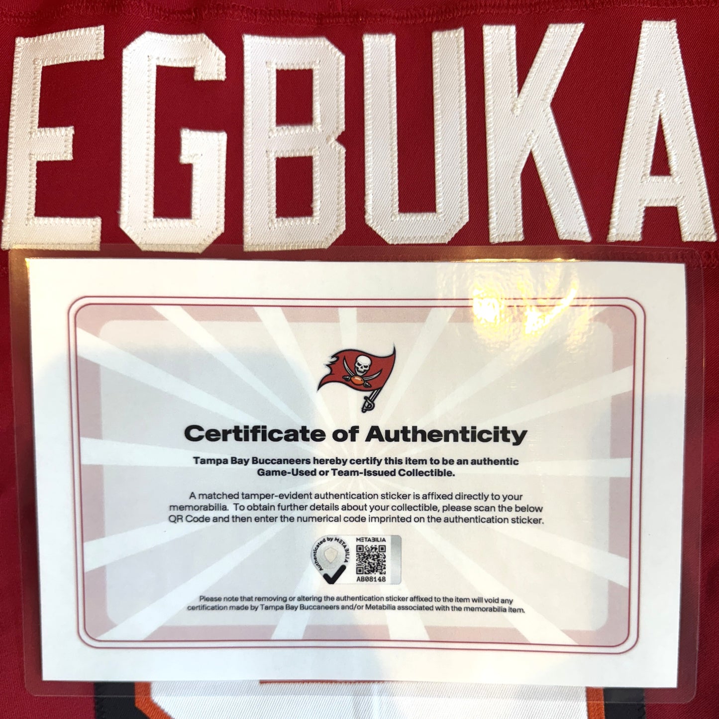 Emeka Egbuka GAME-ISSUED Tampa Bay Buccaneers On-Field Nike NFL Jersey🎽(Red)