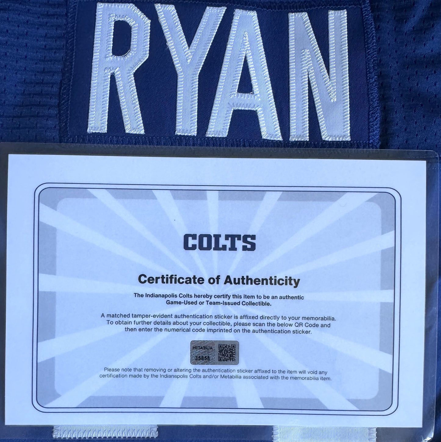 Matt Ryan GAME ISSUED 💪 Indianapolis Colts 🐎 Nike NFL Jersey 👕 Includes COA📄 & Captain's Patch