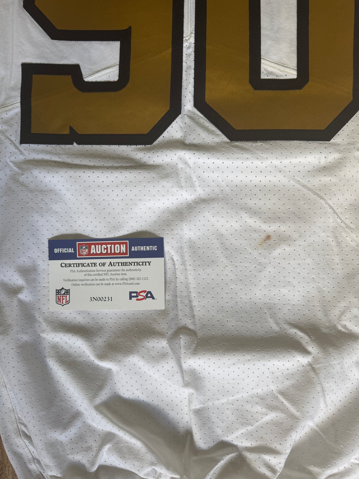 Tanoh Kpassagnon GAME WORN 💪 10/02/22 New Orleans Saints ⚜️ Nike NFL Jersey 🎽 vs. Minnesota Vikings - PSA Authenticated 🛡️