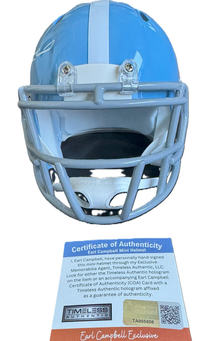Earl Campbell Hand Signed 🖊️ Houston Oilers mini speed NFL Helmet 🏈 Also includes COA 🛡️