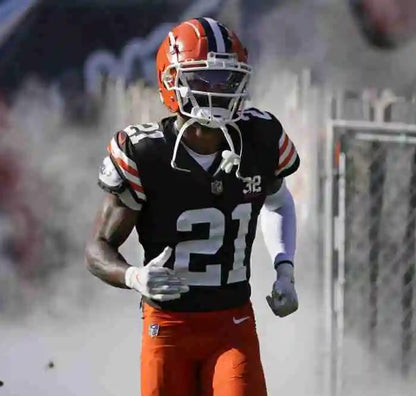 Denzel Ward GAME WORN/USED 10/01/23 💪 Cleveland Browns NFL Jersey 👕 vs. Baltimore Ravens Inc. PSA Authenticity 🛡️ + Jim Brown memorial Patch