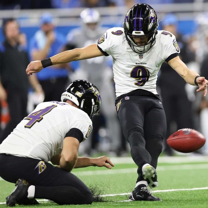 Justin Tucker Signed + Inscribed GAME WORN NFL Cleats 2021-2022 Season Baltimore Ravens  Includes COA