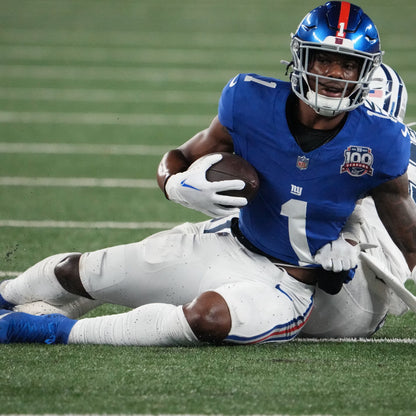 Malik Nabers Signed 🖊️ New York Giants Throwback Replica Nike NFL Jersey 👕 Also includes PSA Authenticity 🛡️