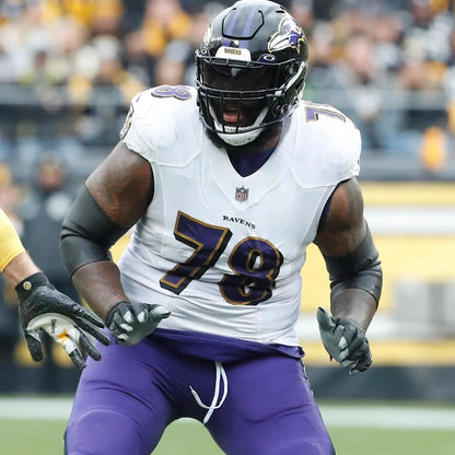 Morgan Moses GAME-WORN💪10/15/23 Baltimore Ravens💜Nike NFL Jersey vs.Titans🌍vs. Titans (London Game)