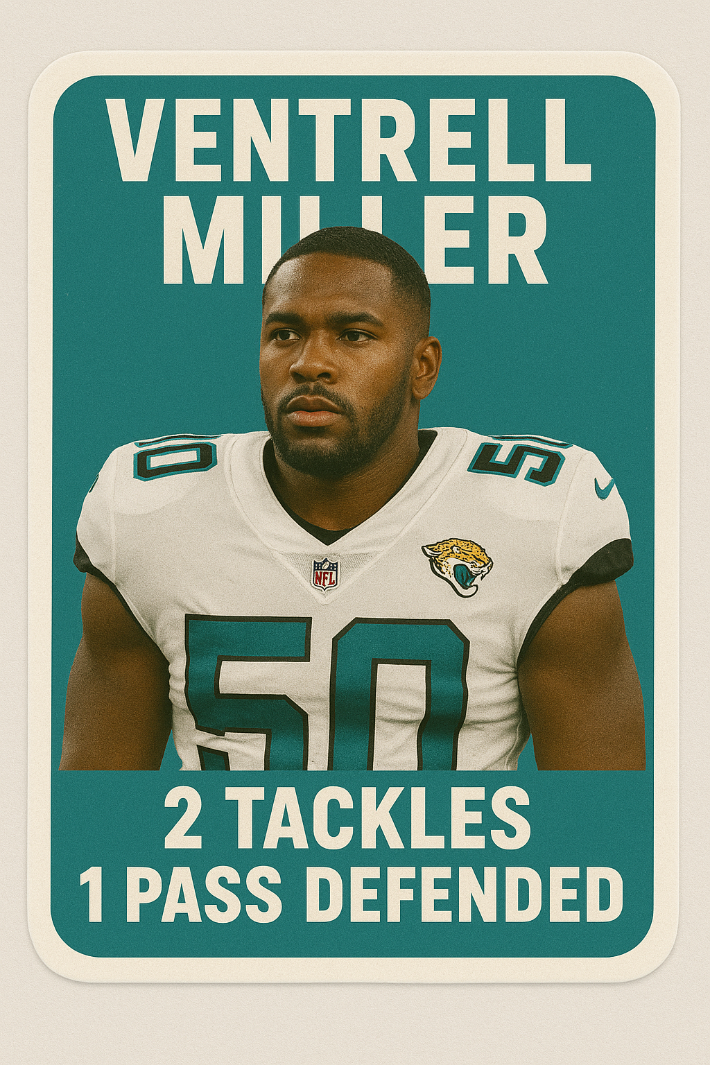 Ventrell Miller GAME WORN 09/07/25 Jacksonville Jaguars 🐆 Nike NFL Jersey 👕 vs. Carolina Panthers First Game of the 2025 Season