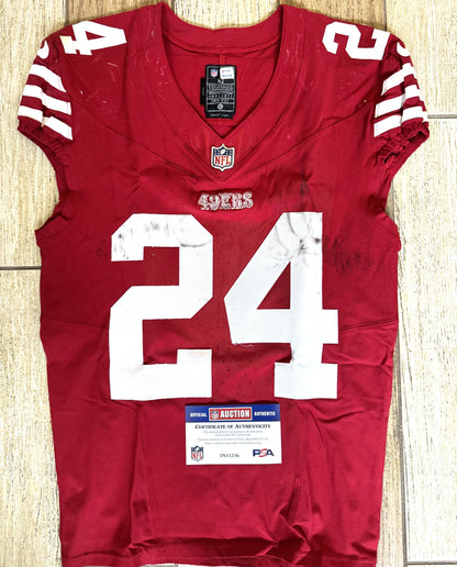Jordan Mason GAME WORN 10/20/24 PHOTO MATCHED 📸 San Francisco 49ers NFL Jersey 👕 vs Kansas City Chiefs Also includes PSA COA 🛡️