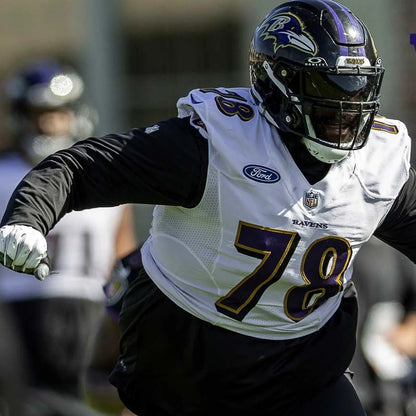 Morgan Moses GAME-WORN💪10/15/23 Baltimore Ravens💜Nike NFL Jersey vs.Titans🌍vs. Titans (London Game)