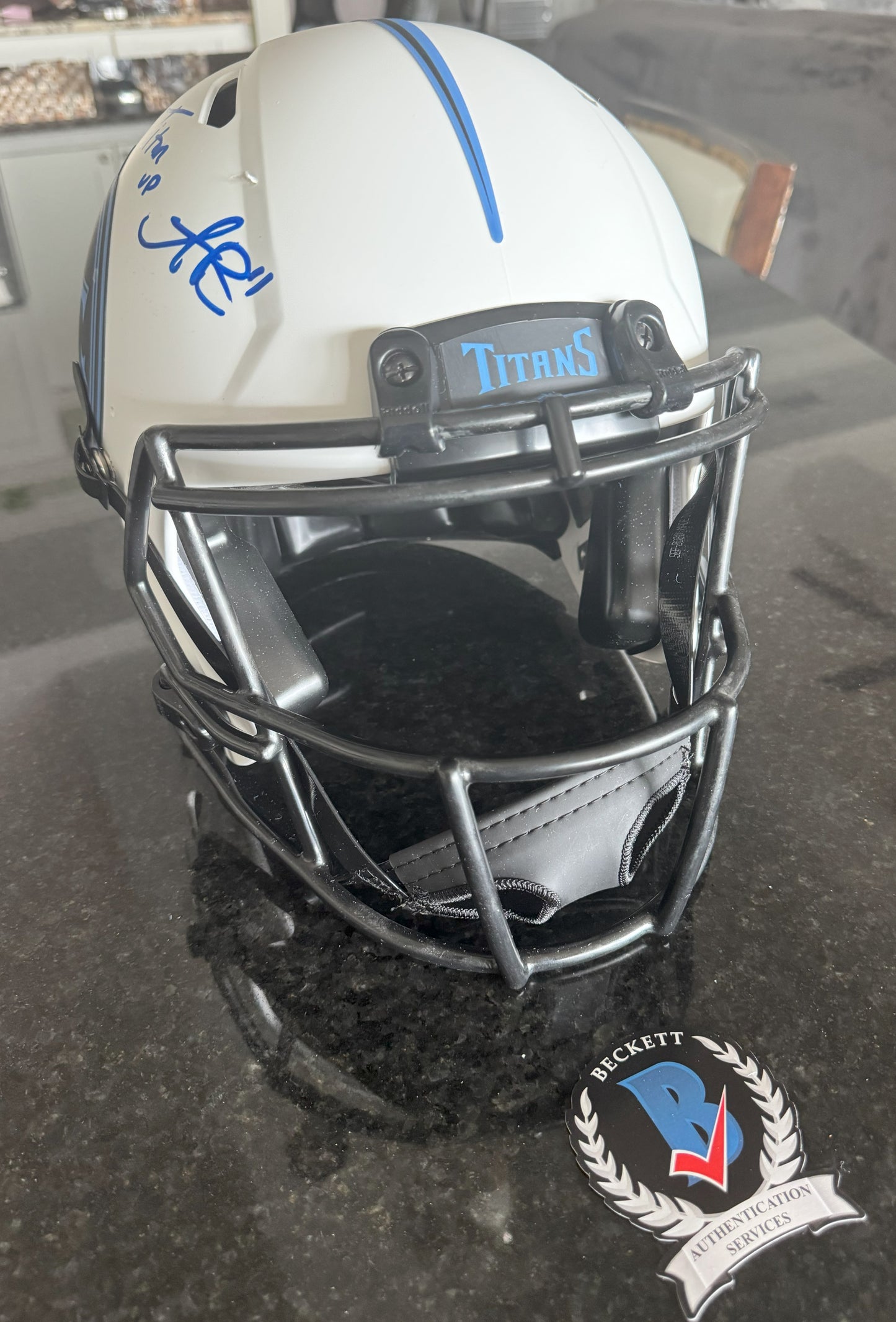 A J Brown Hand-Signed🖊️Tennessee Titans Full-Size Authentic On-Field Lunar Eclipse Alternate Speed Helmet Inscribed "Titan Up"💥