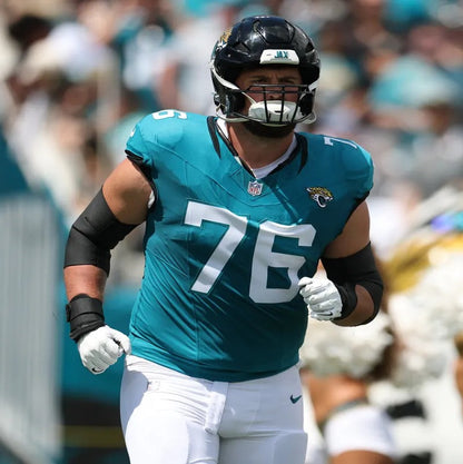 Ezra Cleveland GAME WORN 09-28-25 Jacksonville Jaguars Nike NFL Jersey vs. San Francisco 49ers Also includes COA 🛡️