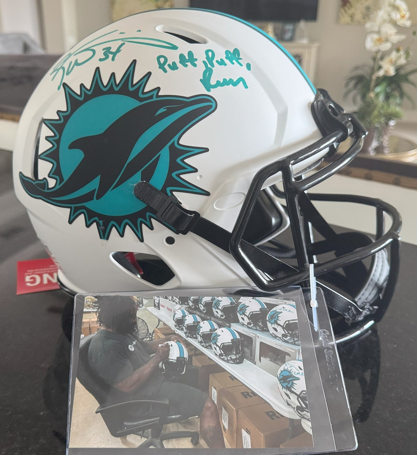 Ricky Williams Signed Miami Dolphins Full-Size Authentic On-Field Lunar Eclipse Alternate Speed Helmet Inscribed "Puff, Puff, Run" Inc. Authentication 🛡️