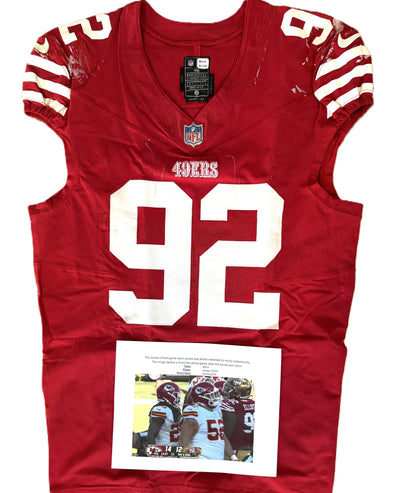 Jordan Elliott GAME USED💪10/20/24 PHOTO MATCHED📸San Francisco 49ers Jersey👕vs Kansas City Chiefs Special Crucial Catch Matchup