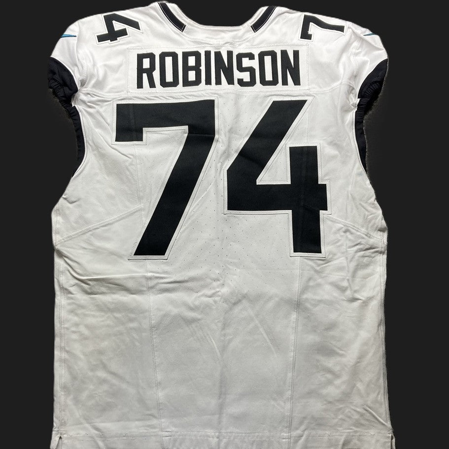 Cam Robinson GAME USED 💪 10/13/24 Jacksonville Jaguars 🐆 Nike NFL Jersey 👕 Inc. PSA COA 🛡️ vs. Chicago Bears (NFL London Game) 🌍