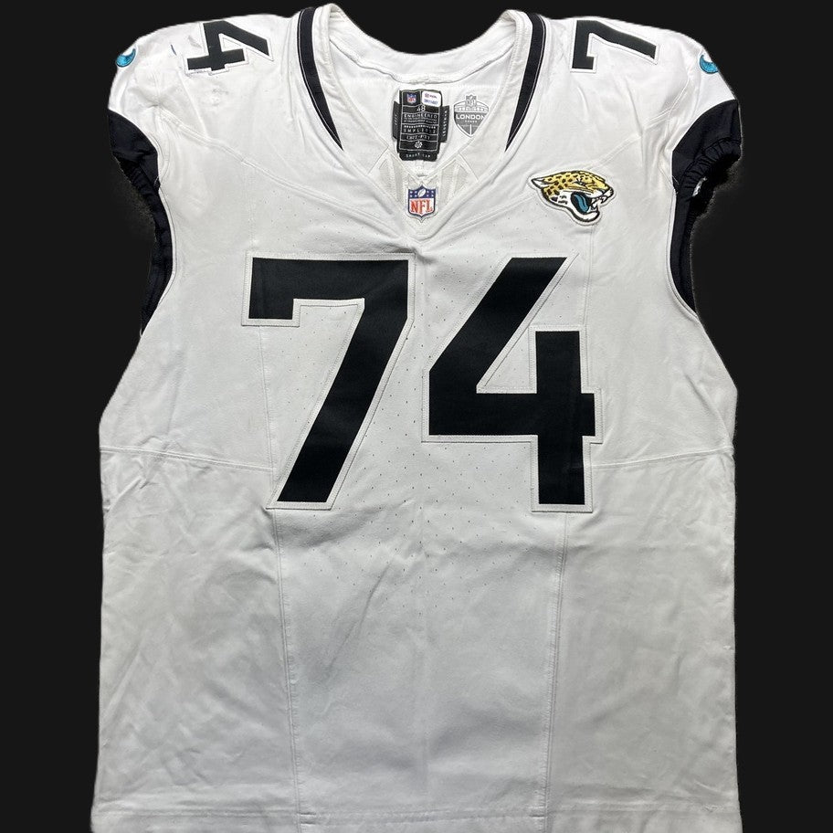 Cam Robinson GAME USED 💪 10/13/24 Jacksonville Jaguars 🐆 Nike NFL Jersey 👕 Inc. PSA COA 🛡️ vs. Chicago Bears (NFL London Game) 🌍