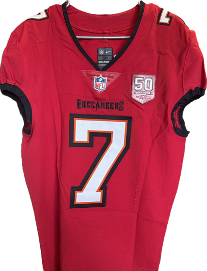 Bucky Irving GAME ISSUED 💪 Tampa Bay Buccaneers On-Field Nike NFL Red Jersey 🎽 Also includes Certificate of Authenticity 🛡️