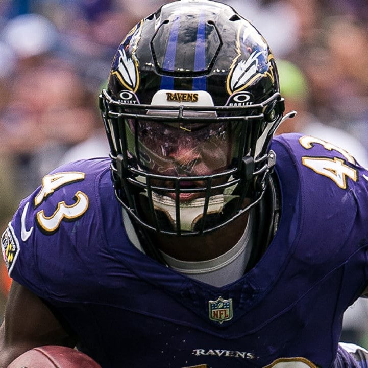 Justice Hill GAME-WORN💪10/12/25 On-Field Baltimore Ravens💜Jersey vs.Los Angeles Rams🐏