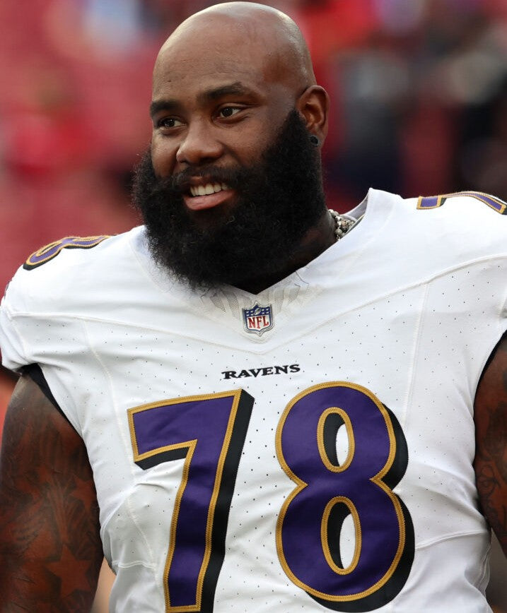 Morgan Moses GAME-WORN💪10/15/23 Baltimore Ravens💜Nike NFL Jersey vs.Titans🌍vs. Titans (London Game)