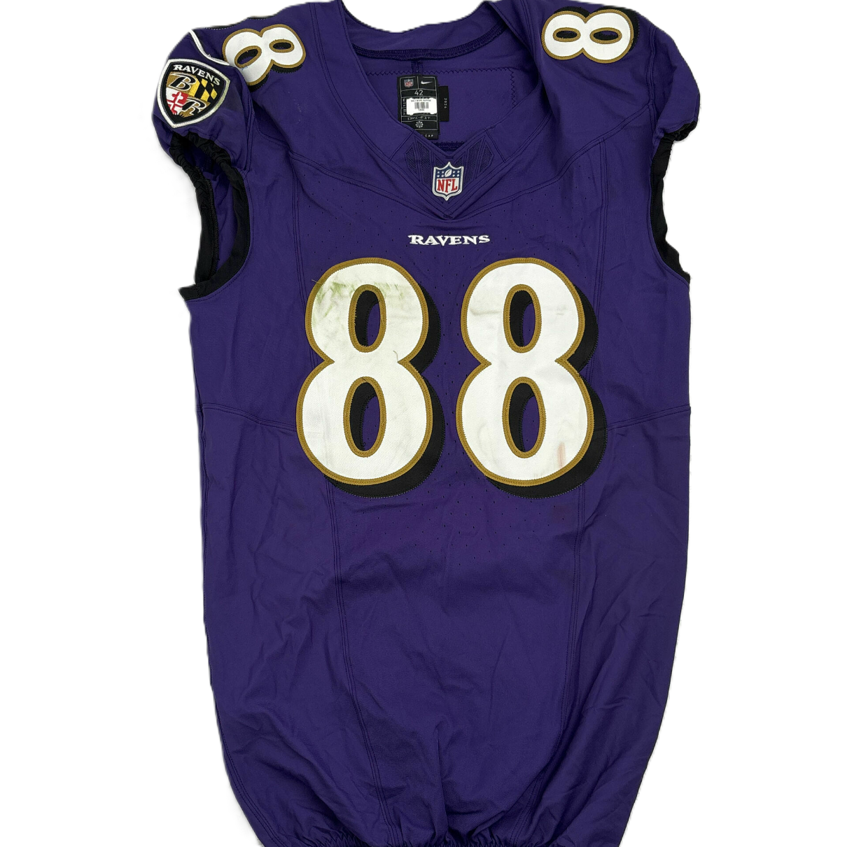 Charlie Kolar GAME-WORN💪10/12/25 On-Field Baltimore Ravens💜Jersey vs.Los Angeles Rams🐏