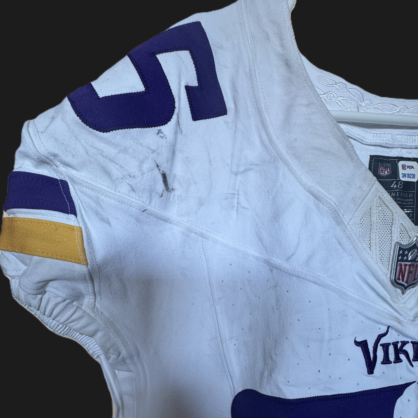 Michael Jurgens GAME WORN 💪 09/28/25 Minnesota Vikings 💜 vs Pittsburgh Steelers NFL Jersey Also includes PSA Authentication