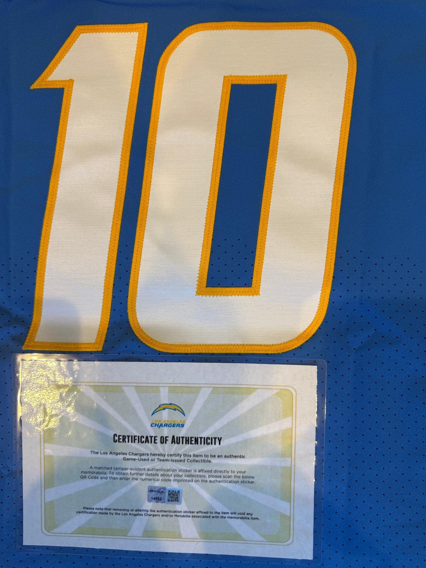 Justin Herbert TEAM ISSUED Los Angeles Chargers NFL Jersey includes sleeves 💯 RARE ⚡ Inc COA 🛡️