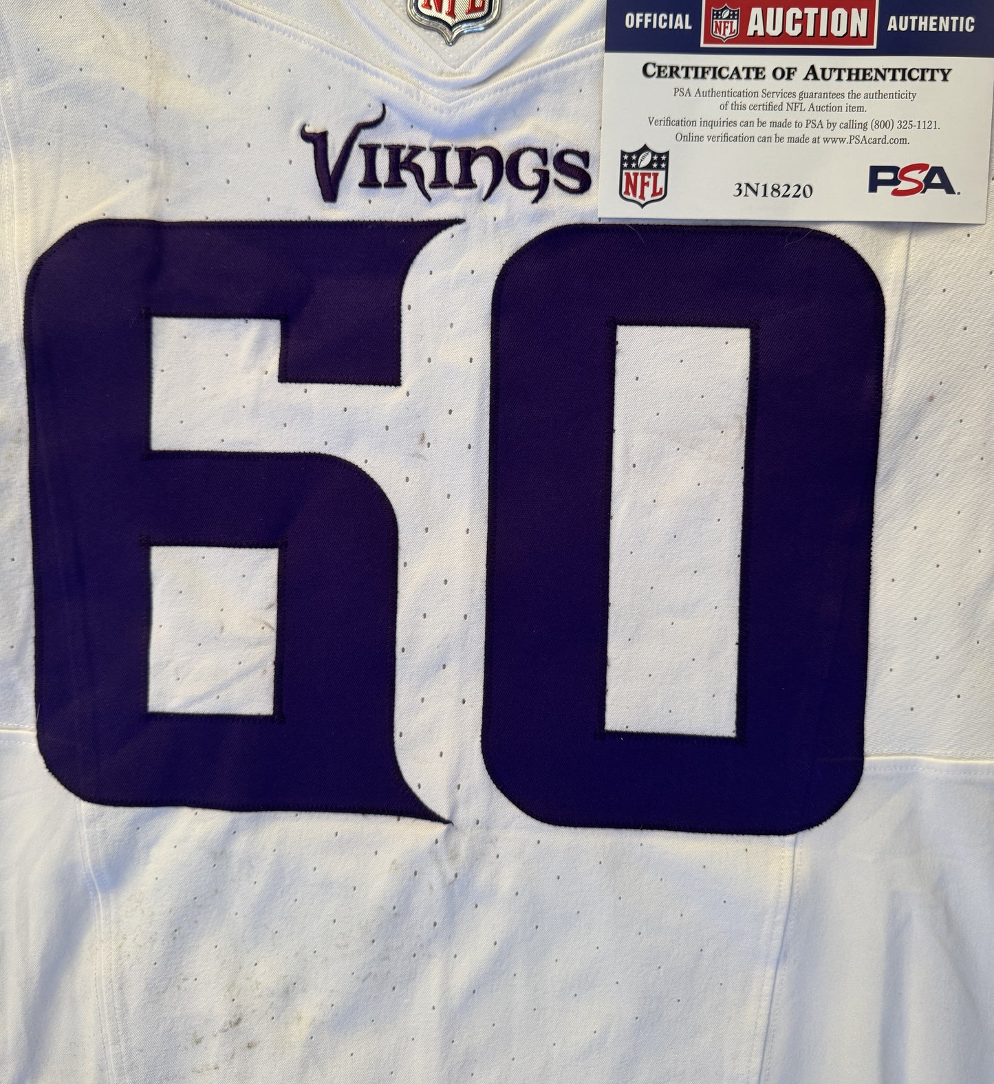 Joe Huber GAME WORN 💪 09/28/25 Minnesota Vikings vs Pittsburgh Steelers Nike NFL Jersey Also includes PSA Authentication