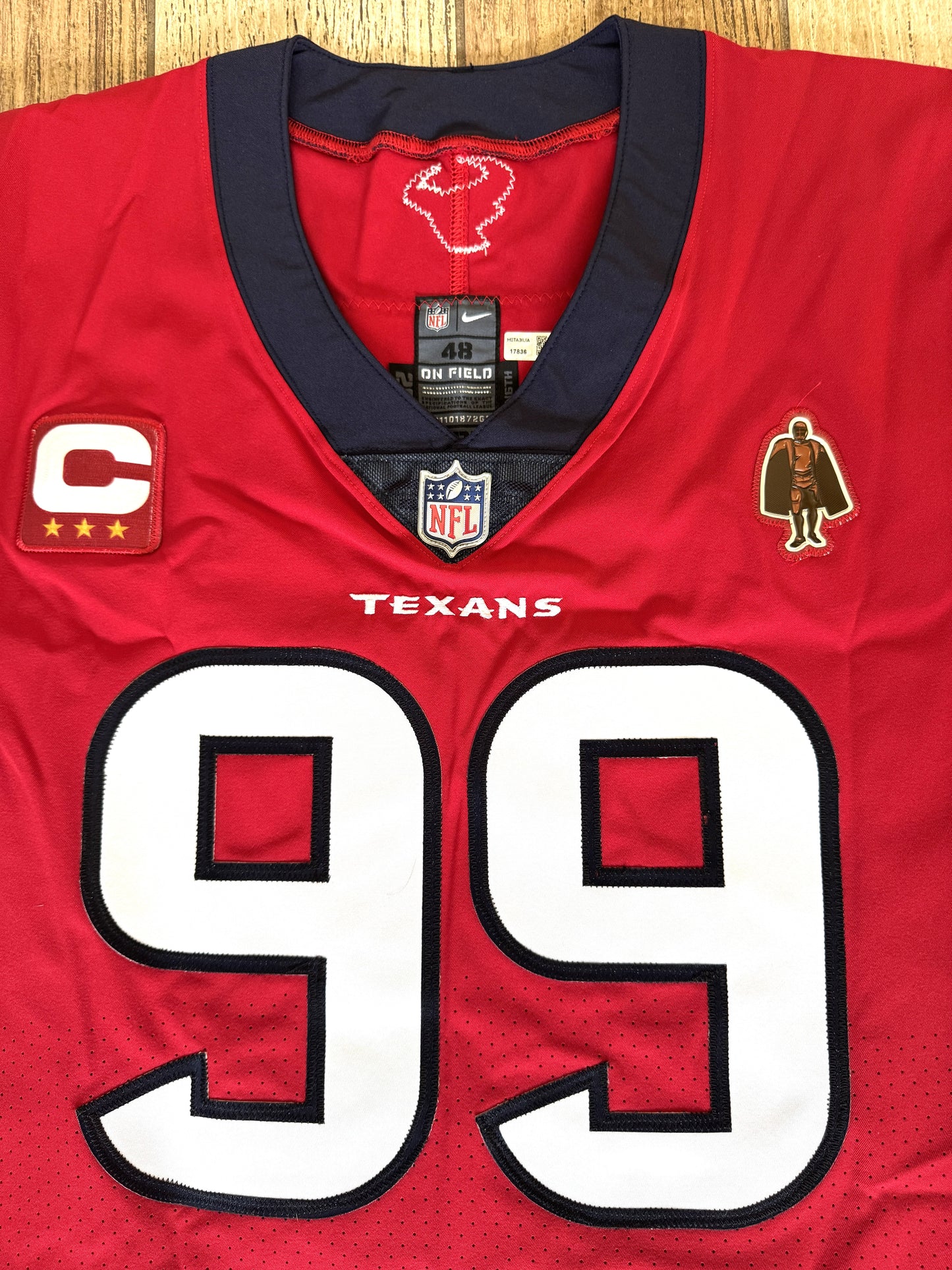 J.J. Watt 💯 TEAM ISSUED 💪 Houston Texans On-Field Nike NFL Jersey 👕 Also includes COA 🛡️ & Walter Payton NFL Man of the Year & Captain Patches