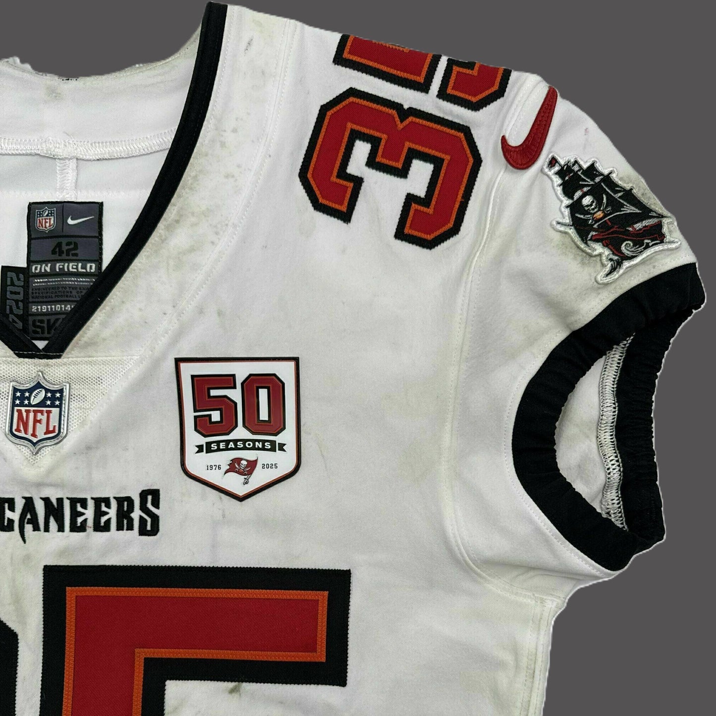 Jamel Dean GAME WORN 💪 11/09/25 Tampa Bay Buccaneers On-Field Nike NFL Jersey 👕 vs. Patriots Inc. COA