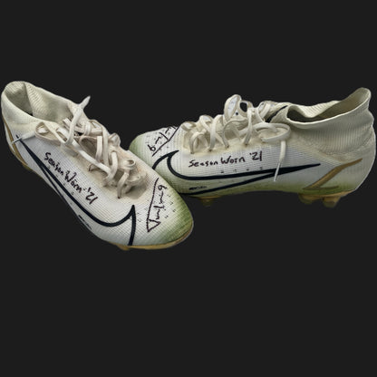 Justin Tucker Signed ✍️ + Inscribed GAME WORN 💪 NFL Cleats 👟 21-22 Season Baltimore Ravens 💜 Also includes COA 🛡️