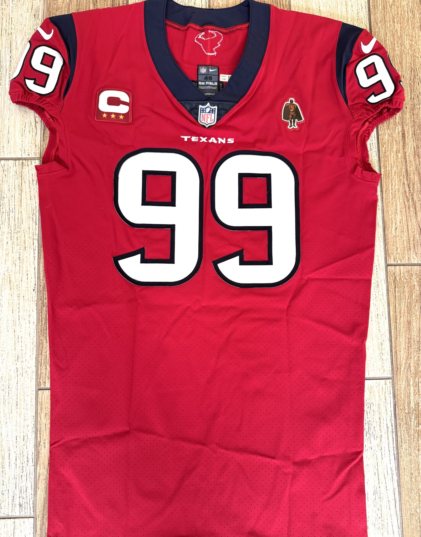 J.J. Watt 💯 TEAM ISSUED 💪 Houston Texans On-Field Nike NFL Jersey 👕 Also includes COA 🛡️ & Walter Payton NFL Man of the Year & Captain Patches