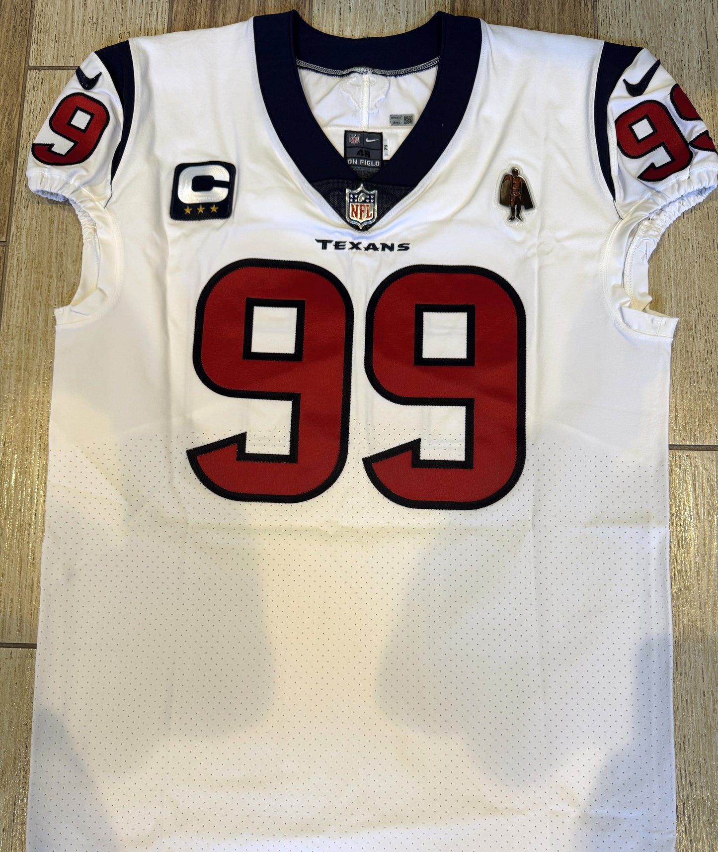 J.J. Watt 💯 GAME ISSUED 💪 Houston Texans On-Field Nike NFL Jersey 👕 Also includes COA 🛡️ & Walter Payton NFL Man of the Year Patch